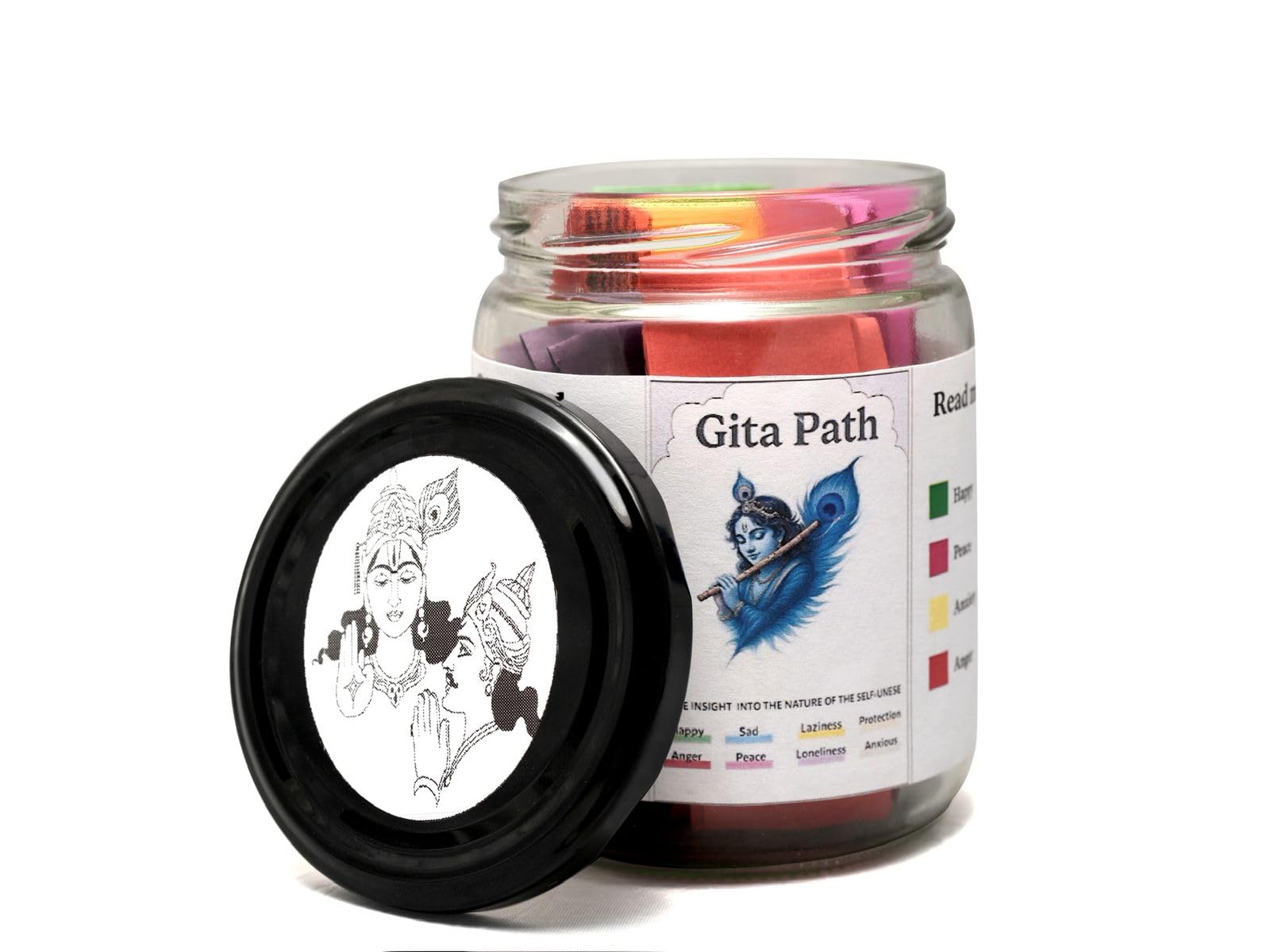 ARUZEN 64 Bhagavad Gita Path Shlok Jar – Daily Krishna Quotes for Emotions – Motivational Gift Jar with Color Coded Mood Slips (GITA-JAR-ENGLISH)-picture-49
