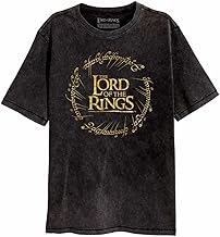 Superheroes Inc. T-shirt unisexe avec logo « Seigneur des anneaux » en feuille d'or vintage noir délavé à l'acide