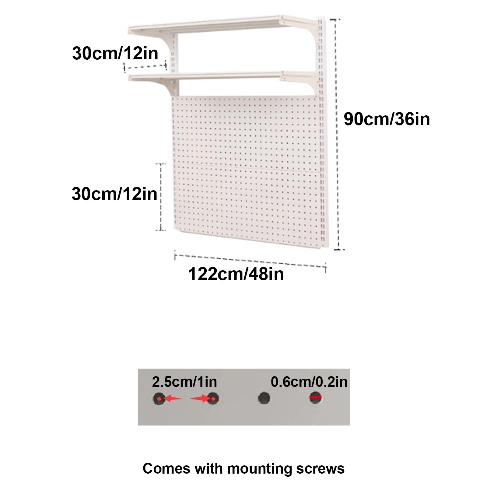 Panel Perforado, Panel Herramientas Pared De Acero Con Bajo Contenido De Carbono, Para Garaje, Estante De Pared De Doble Capa Con Tornillos De Montaje, Capacidad De Carga De 50 Kg(122x90cm/48x36in)