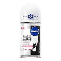 NIVEA Black & White Invisible Original Roll-on 5 x 50 ml, Deodorante donna antitraspirante 72h, Deodorante roll on contro odori, sudore, residui, irritazioni e macchie, Profumo femminile e floreale