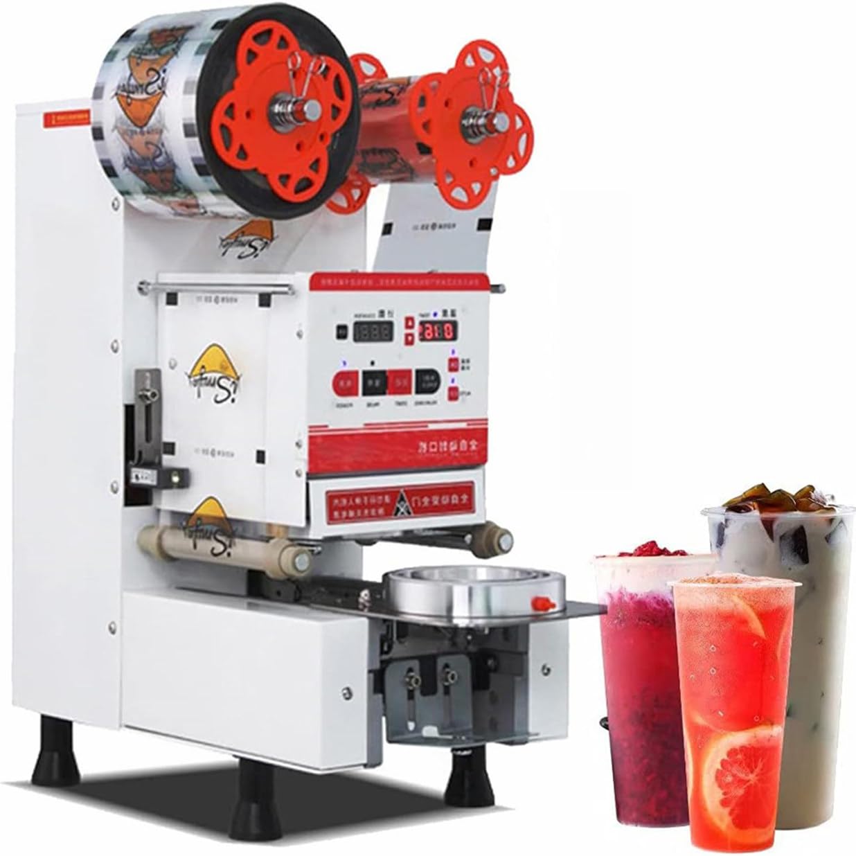 IUokLU 90/95Mm Full Automatic Cup Sealer Machine,Electric Tea Cup Sealing Machine,Tea Sealer Machine 400-600 Cups/H For Sealing Plastic Cups-White