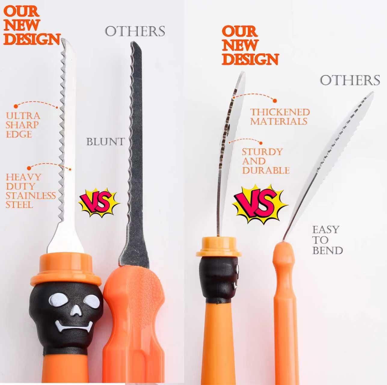 Wholesale Bulk 3-Piece Pumpkin Carving Kit Tools Halloween,Professional Heavy Duty Carving Set, Stainless Steel Tools Carving Knife for Halloween Decoration Jack-O-Lanterns, Gift for Halloween — Amazon image 2