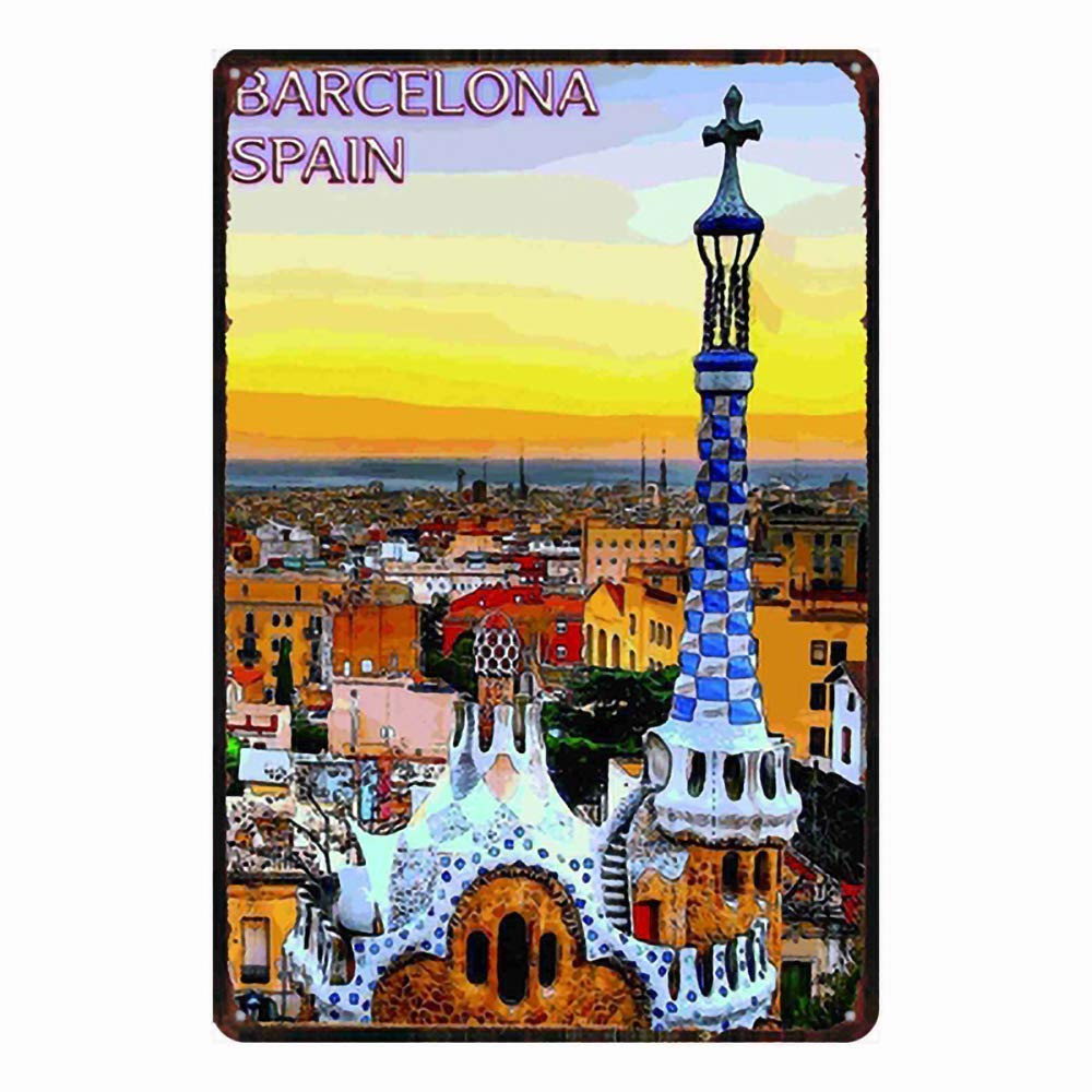 Inga Sign#1006 Barcelona Spain Metal Wall Art Tin Signss Metal Tin Sign 8X12 Inches