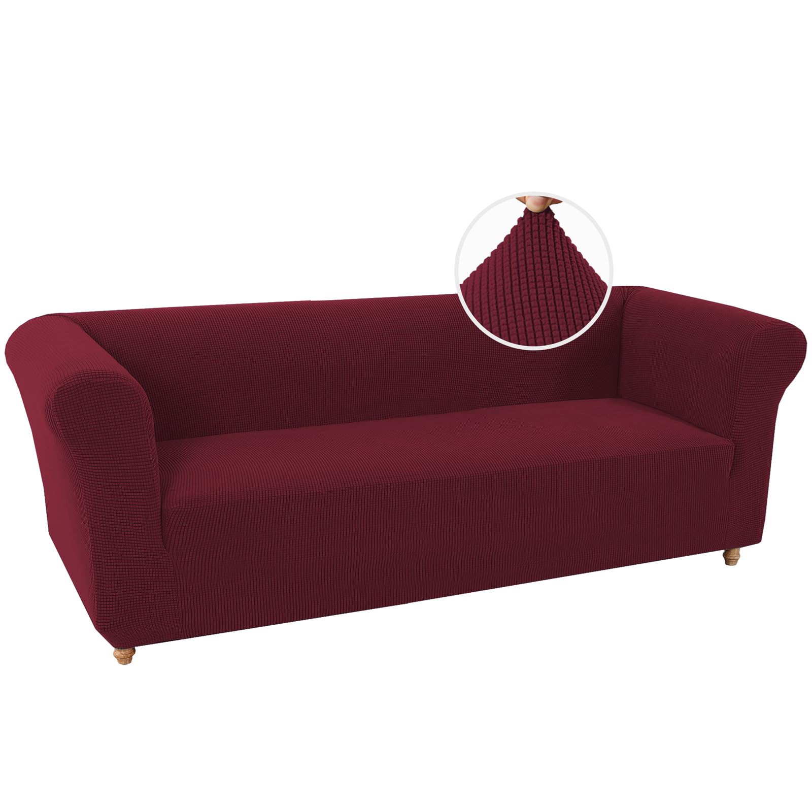 BXFUL Stretch Chesterfield Sofa Cover 1 Piece Couch Cover for Living Room Soft Non-Slip Sofa Slipcover Furniture Protector for Dogs Feature Thick Jacquard Fabric (Sofa,Claret)