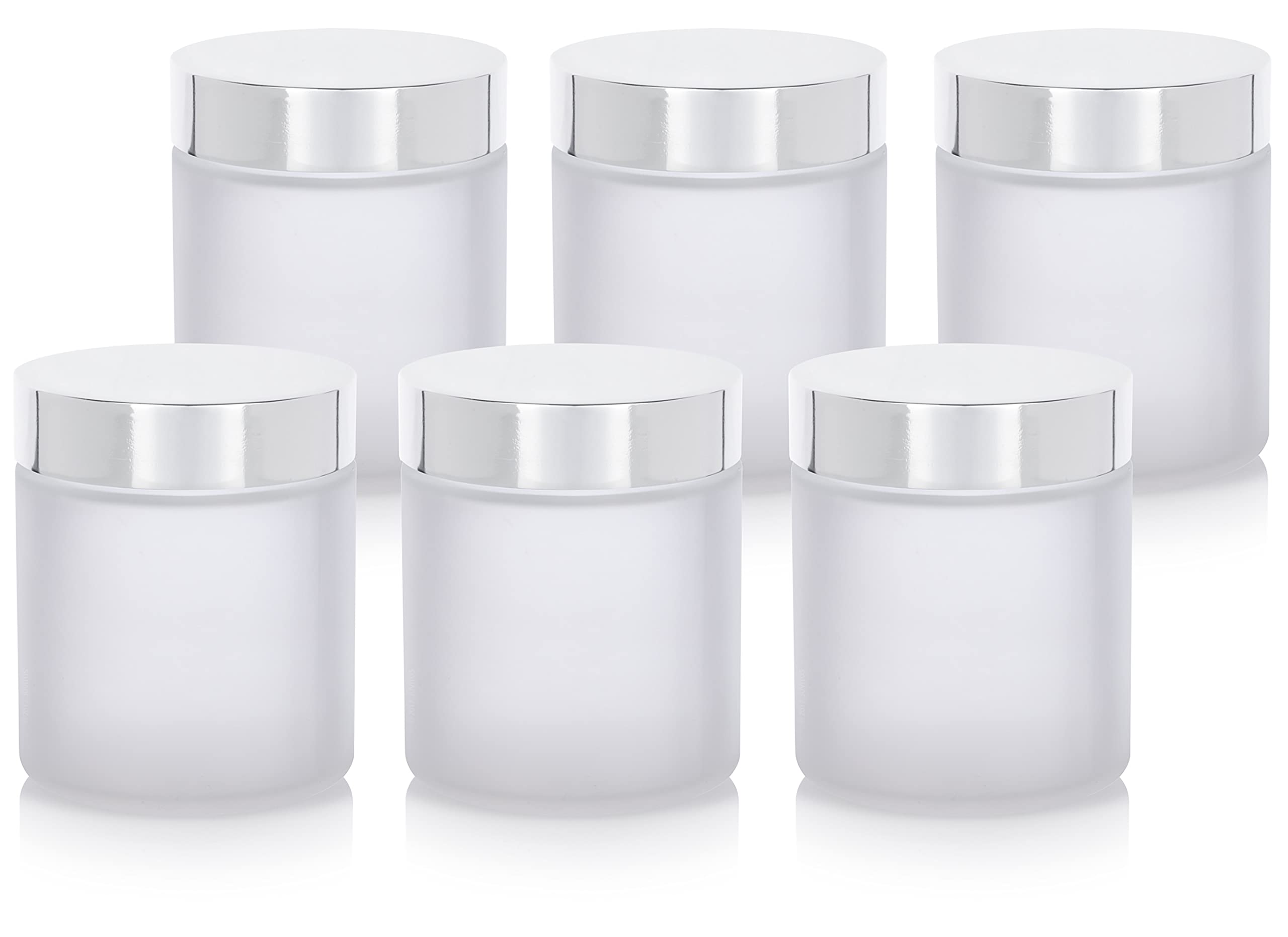 Buy Frosted Clear Thick Glass Straight Sided Jar with Silver Metal