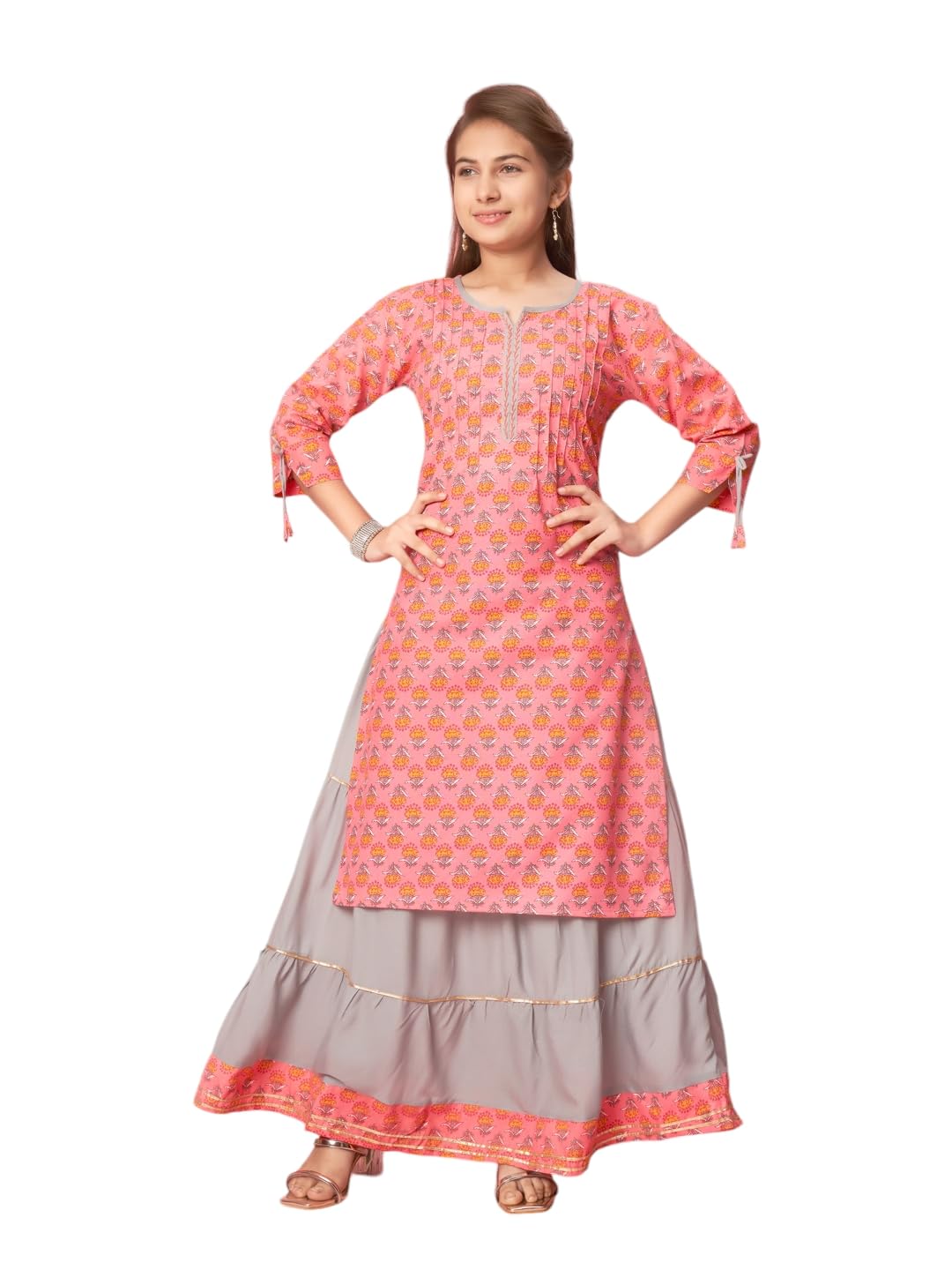 Aarika Girls Casual Wear Gajri Colour Cotton Floral Print Kurti (9-16 Years)