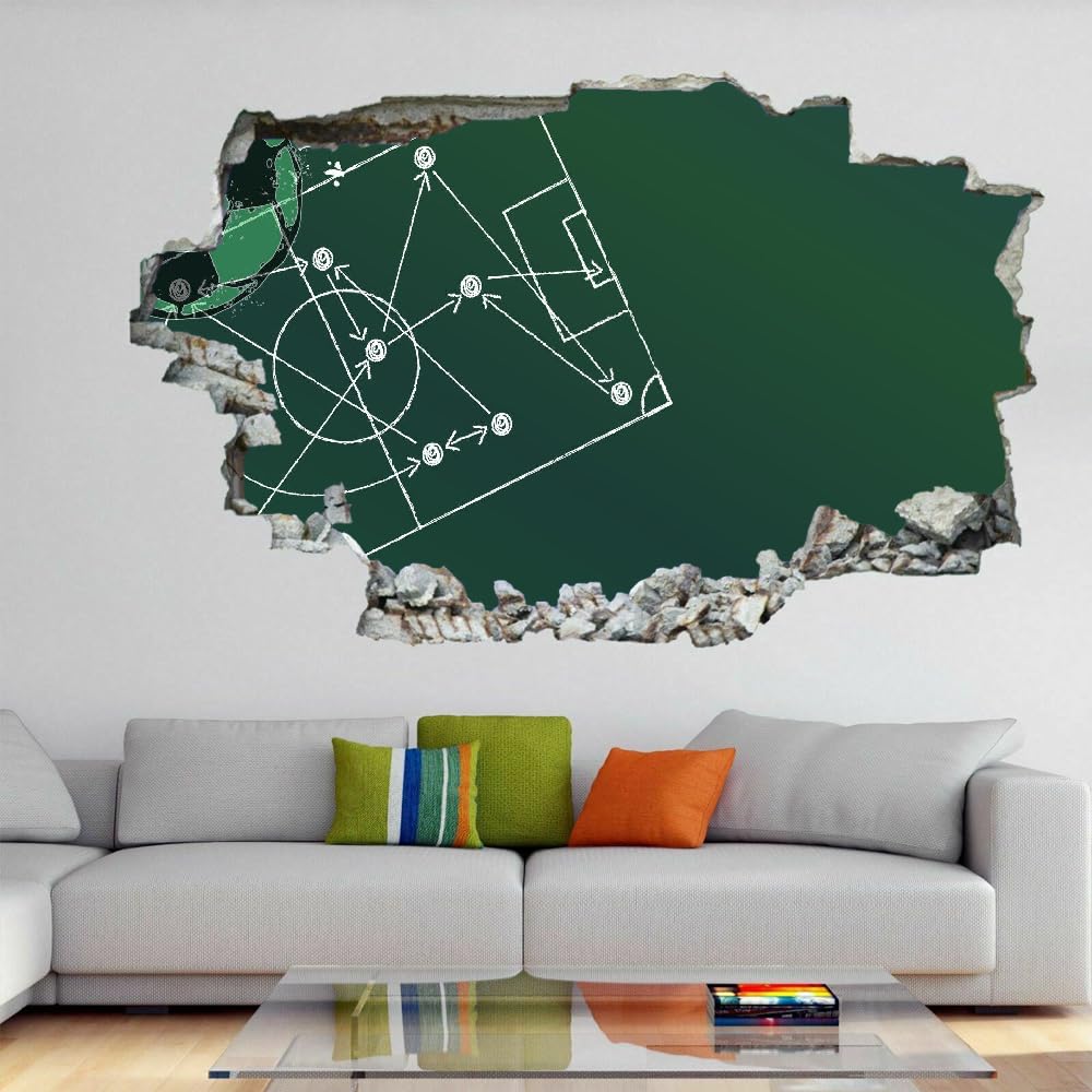 Decalcomanie Da Muro Art Wall Tattoo 3D Fracassato Campo Da Calcio Muro Della Stanza Dell'Autoadesivo Smontabile Della Parete Gli Sport Per Bambini Con Tatuaggio Adesivo Murale Bedroom Decor