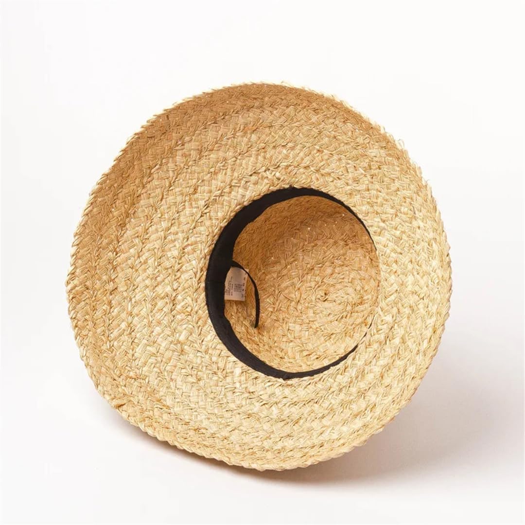 Sombrero De Paja Francés Retro para Mujer - Sombrero De Playa De Verano Hecho A Mano con ala Ancha para Protección Solar Al Aire Libre, Diseño Elegante De Base Plana. 11239lace-child One Size