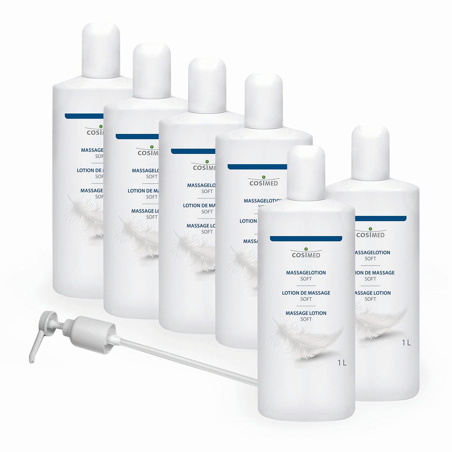 cosiMed Massagelotion Soft | Bundle 6 x 1L | besonders hautverträglich | Made in Germany | inkl. Dosierpumpe