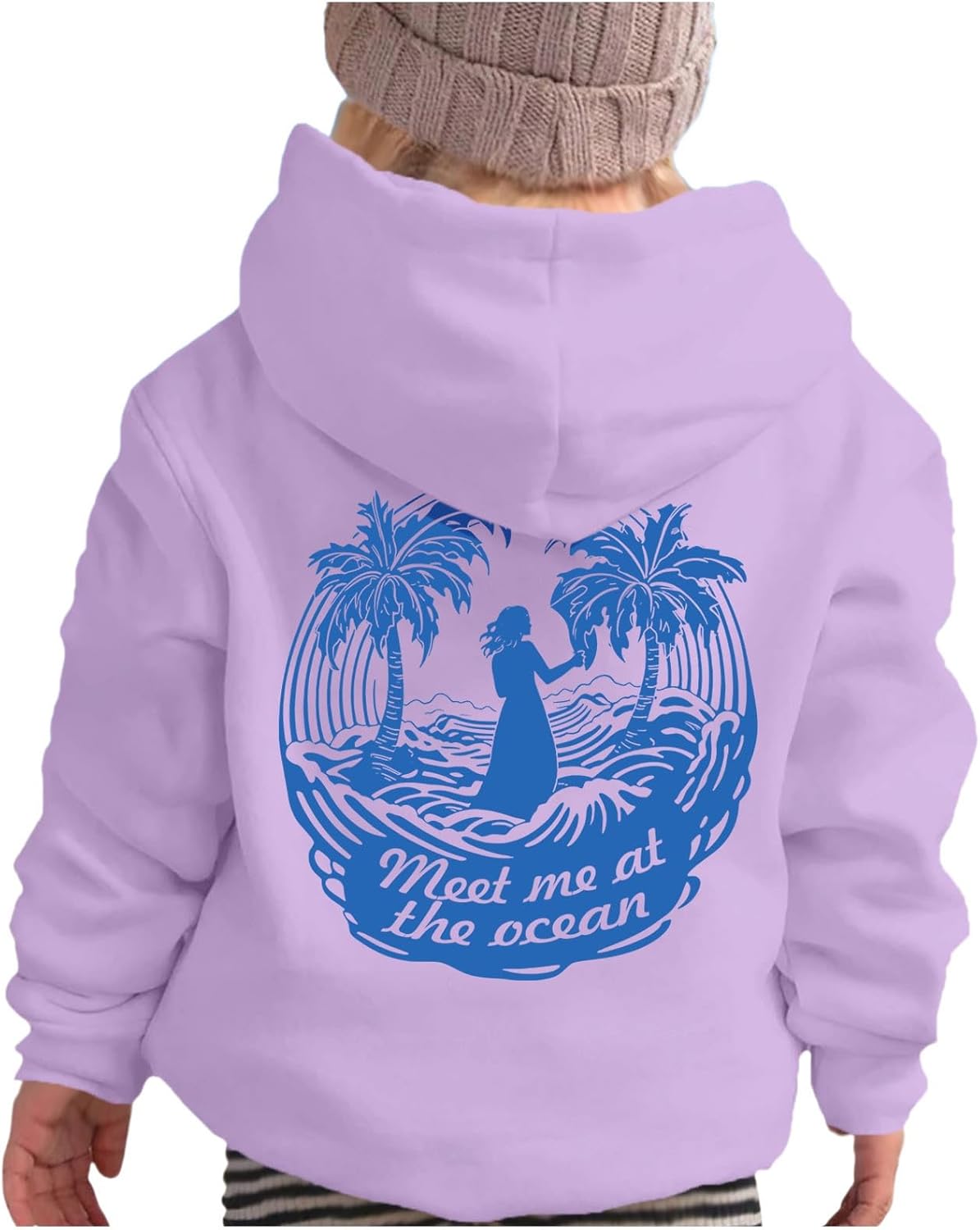 Meet Me Light Blue Pink Hoodie Pink Palm Puff Hoodie Pink Pom Puff