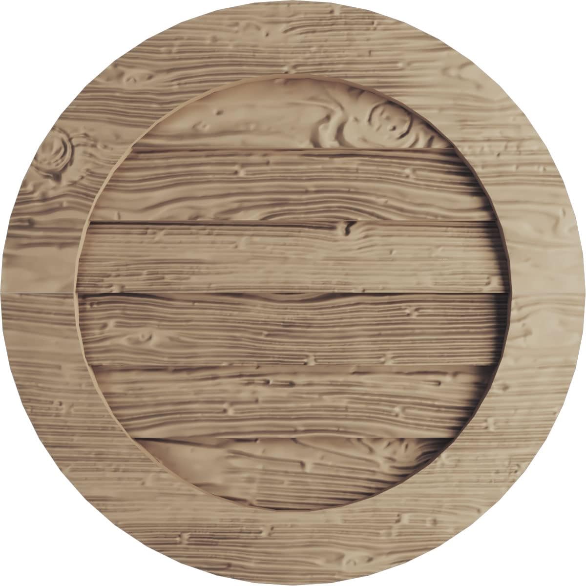 Ekena Millwork GVURRO15DRWPR Timberthane Riverwood Round Faux Wood Non-Functional, Primed Tan Urethane Gable Vents, 15"W x 15"H, Primed