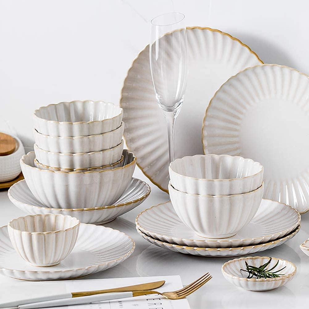 Conjunto de vajillas de cerámica, Conjunto de tazón y Platos, adecuados para 6 Personas. Crisantemo Colorido vajilla Retro, Placa de Sopa de Porcelana Fina Que Sirve Conjunto de 36 Piezas
