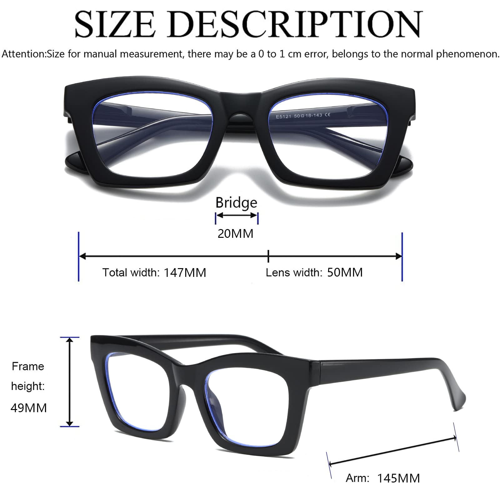 Hubeye Gafas de lectura para Mujeres de Moda Anteojos de lectura con Bisagra de resorte ultraligeras anti luz azul (Negro+Verde, 2.00)