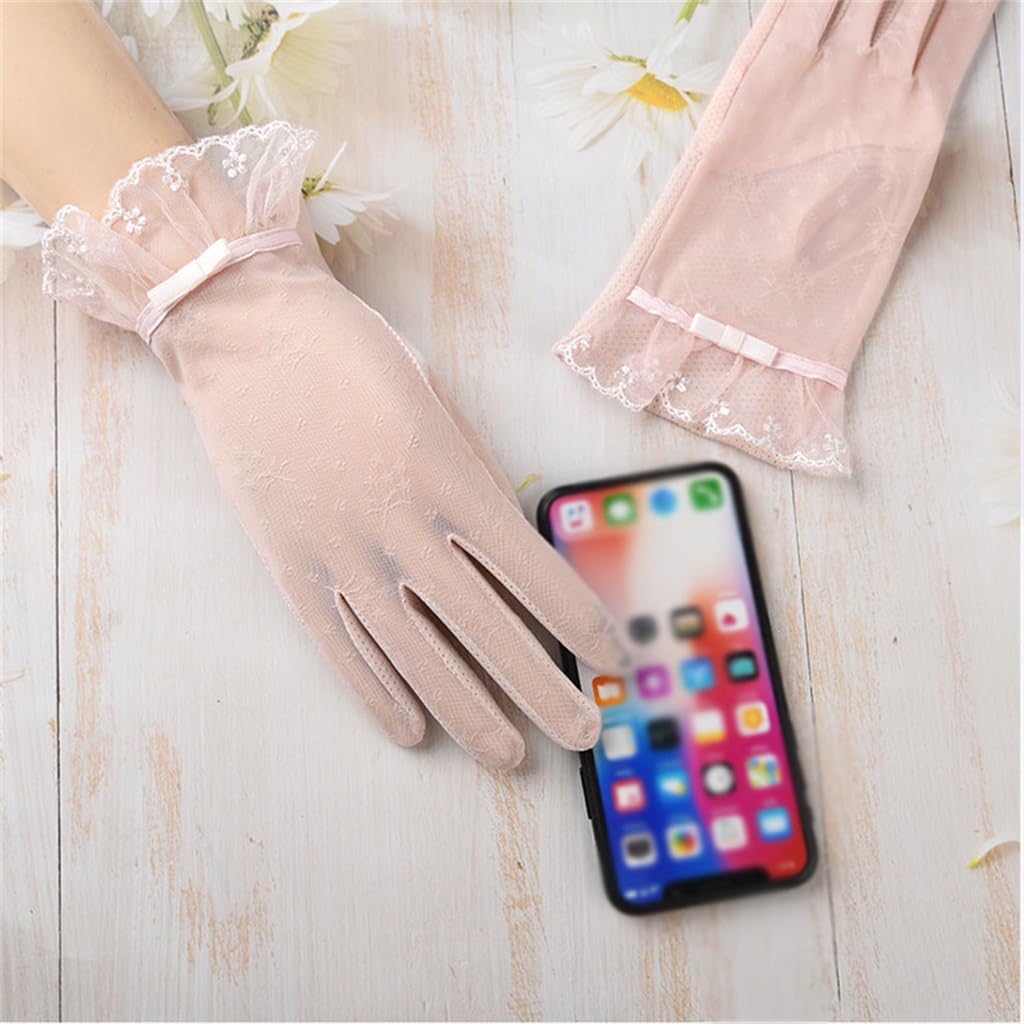 Women's sun protection gloves, thin touch screen lace riding gloves