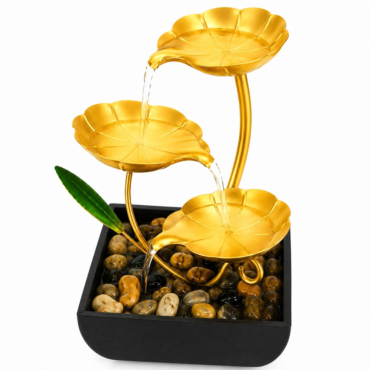 Golden Lotus Tabletop Water Fountain with LED Light, Indoor Desktop Waterfall Fountain, Decorative Water Feature for Home Office Bedroom Living Room Meditation Zen Decor-picture-30