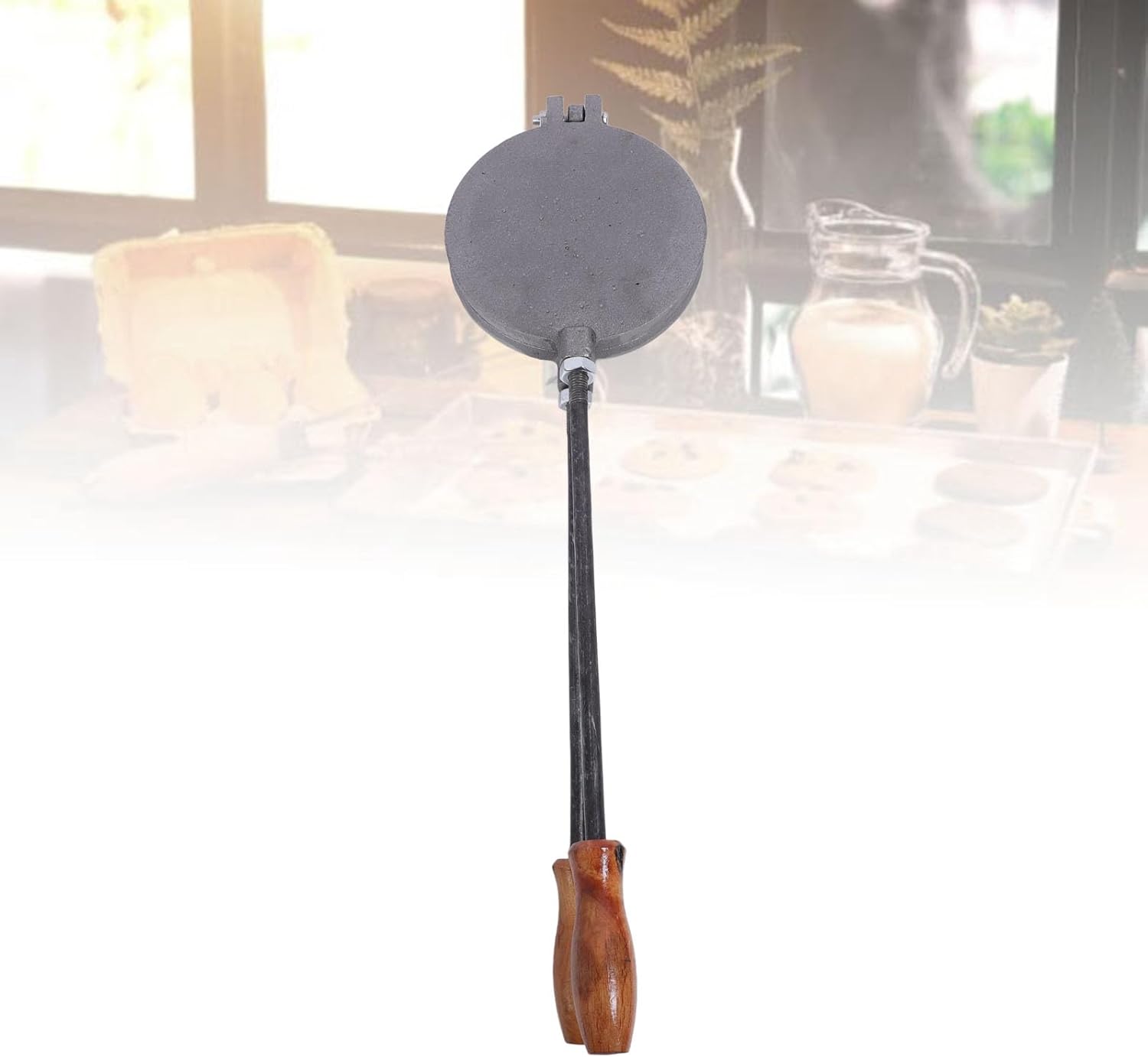 Double Side Pancake Maker Pan, Reversible Cast Iron Cooking Griddle with Wooden Handles, Ideal for Chinese Flatbread Baked Pancake