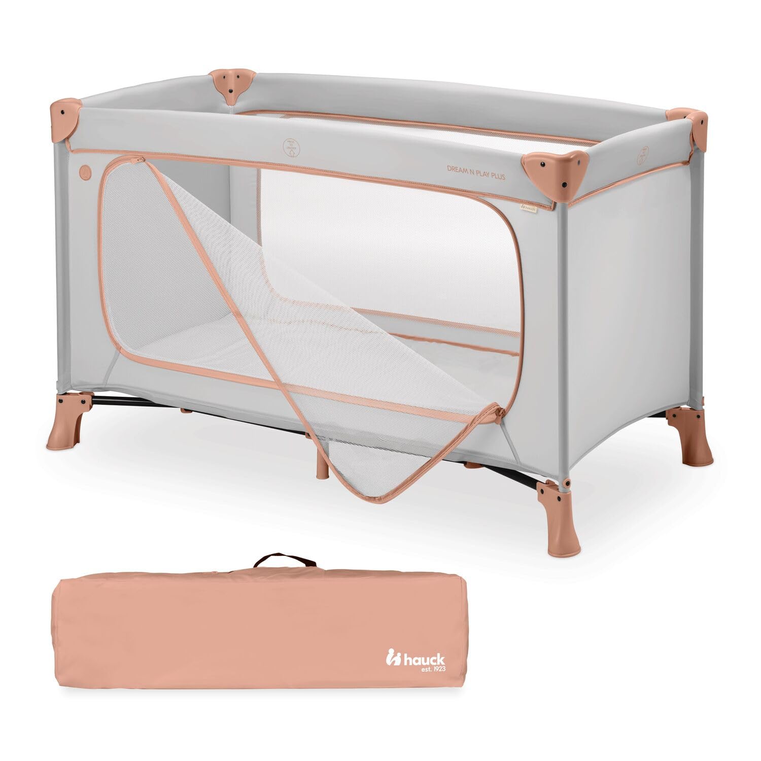 Hauck Lit Parapluie Bébé Dream N Play Plus – Lit de Voyage Pliable Compact avec Sac Transport – Parc Bébé avec Ouverture XL – Lit Pliant Enfant de Naissance à 15 kg, Dusty Cork