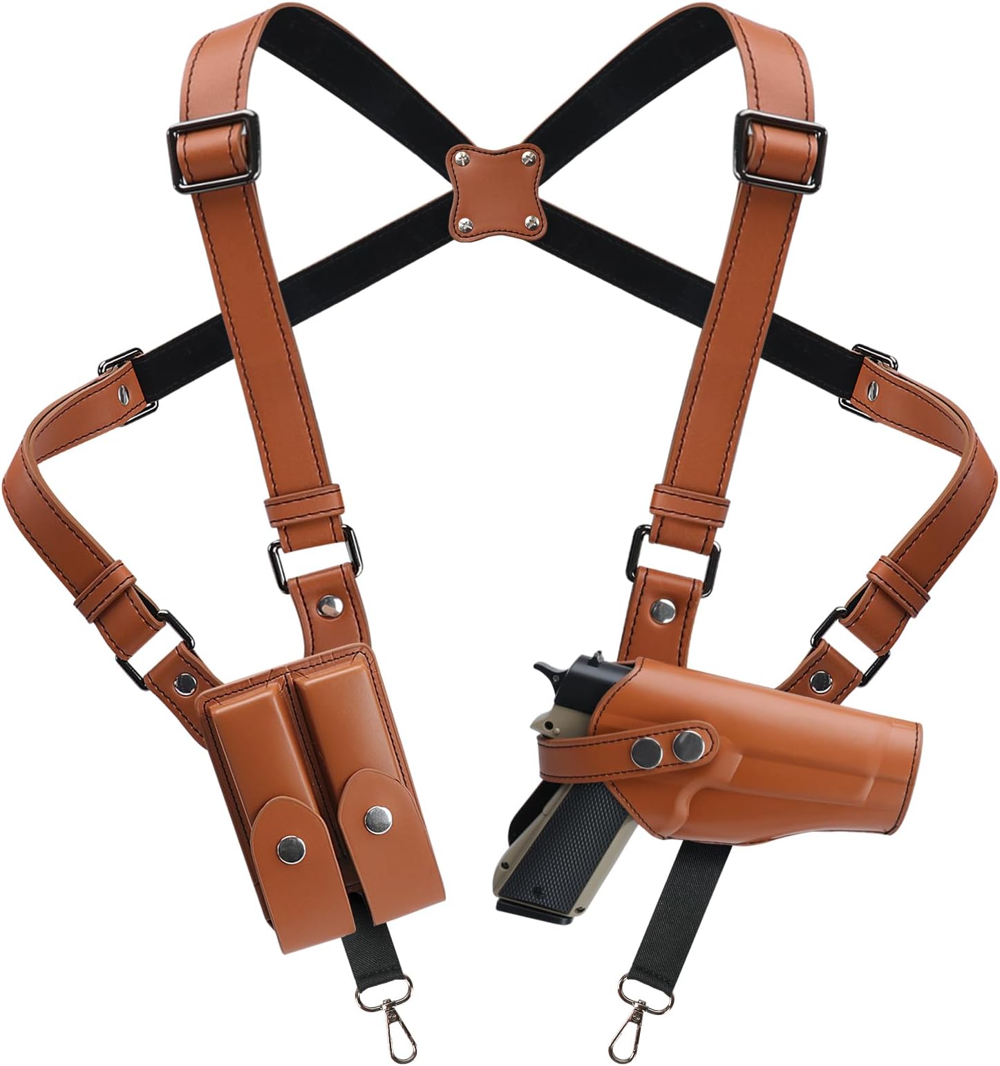 Shoulder Holster General Horizontal Gun Holster Adjustable PU Leather for Concealed Carry with Double Magazine Pouch - Fit 1911, Glock 17/19/23 and Most Kinds of Pistols- for Right Hand use
