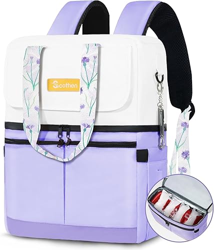 Scothen Mochila enfriadora con doble piso y 12 paquetes de hielo, mantiene 36 latas frías hasta 24 horas, mochila térmica aislada impermeable y a