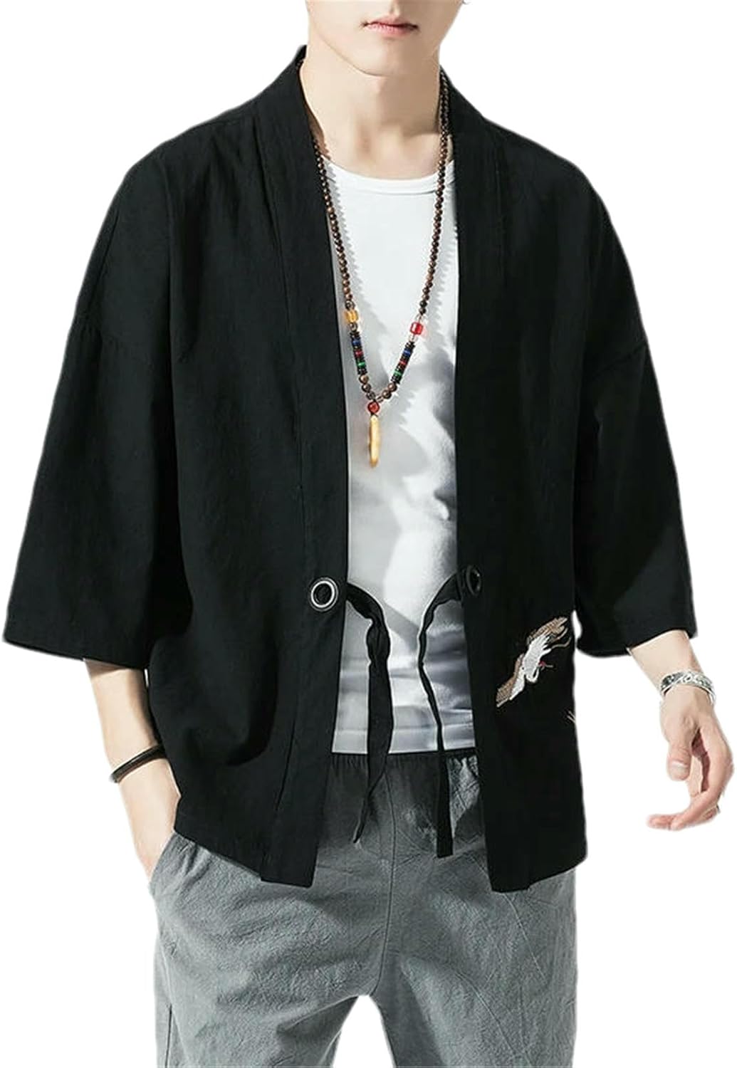 Embroidery kimono Harajuku Japanese style men's samurai costume Yukata Asian clothing Cardigan jacket Shirt