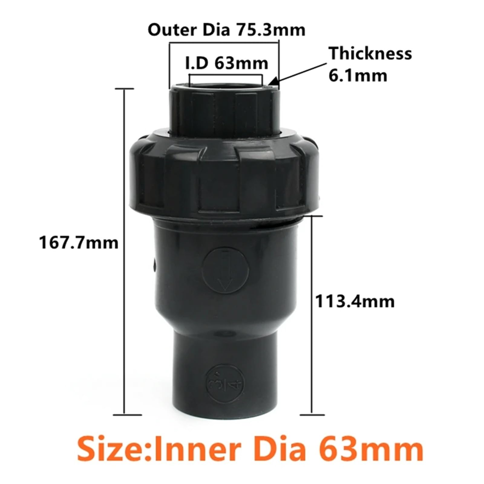 Zawór zwrotny z pojedynczym złączem UPVC - ciemnoszary Adapter do podlewania akwarium i ogrodu, 1 szt(63mm)
