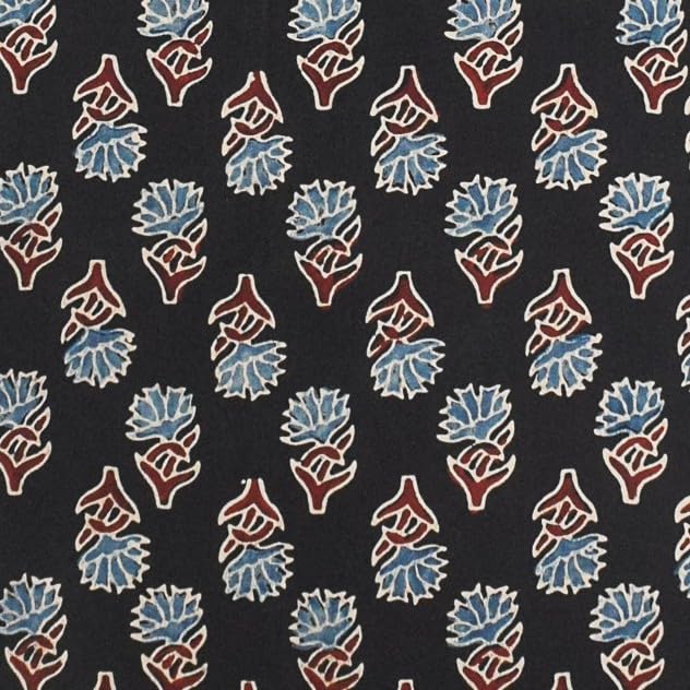 Image of Ethnics of Kutch Women's Ajrakh Modal Silk Natural Dye Hand Block Print Unstitched Kurta Fabric Mtr Length (3 Mtrs - Black 30102Q)