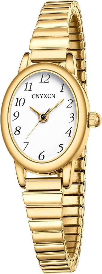 CNYXCN Womens Gold Watch, Easy to Read Analog Watch, Gold Stainless Steel Expansion Band, Water Resistant, gold-gold, Classic
