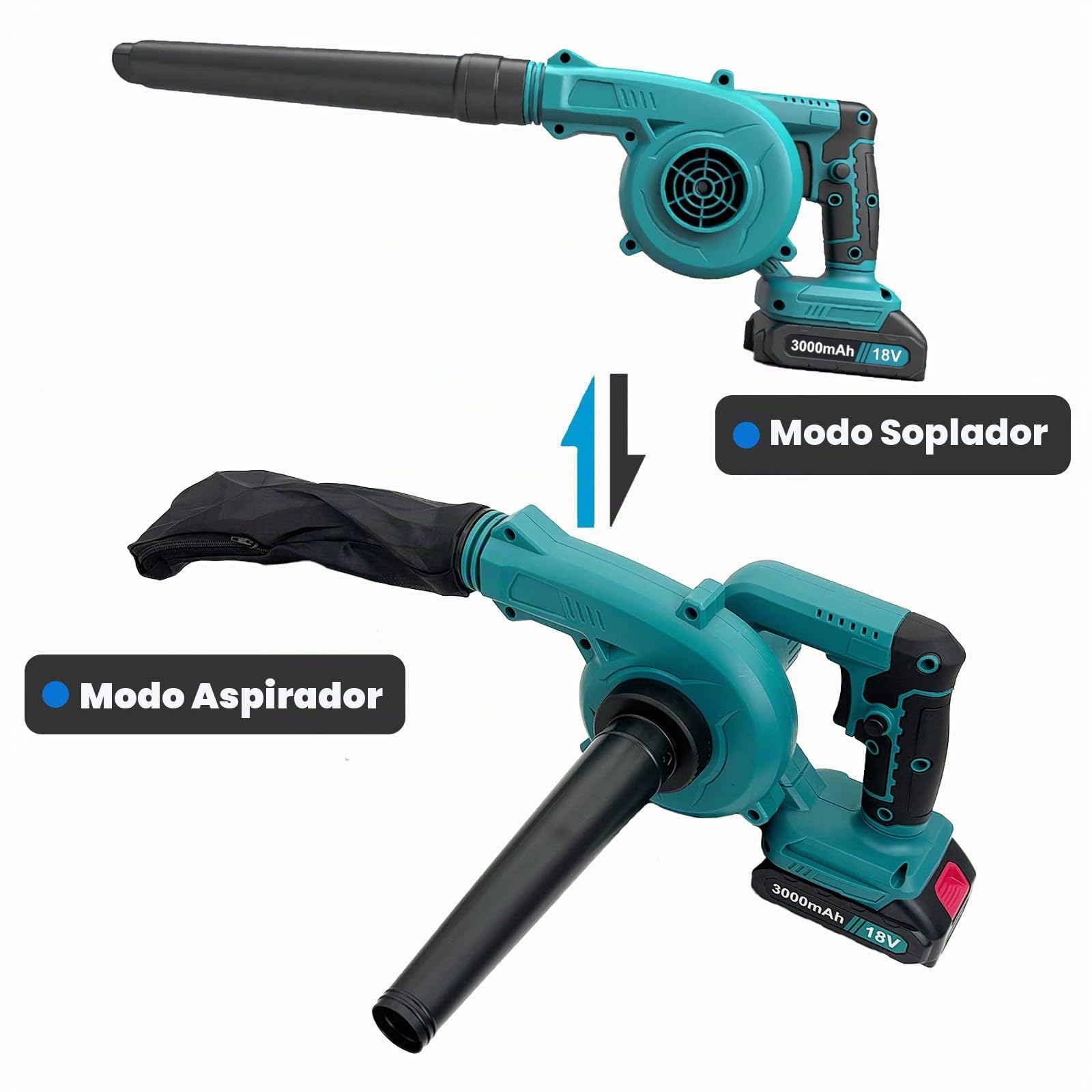 Soplador de Hojas inalámbrico, con 2 baterías de 3000 mAh de 18 V, 2 en 1, soplador de Hojas eléctrico de construcción Ligera y Aspirador para el Cuidado del césped, Burbujas de Hojas | Motor de núcleo de cobre de 16000 rpm. Regulación de velocidad contin
