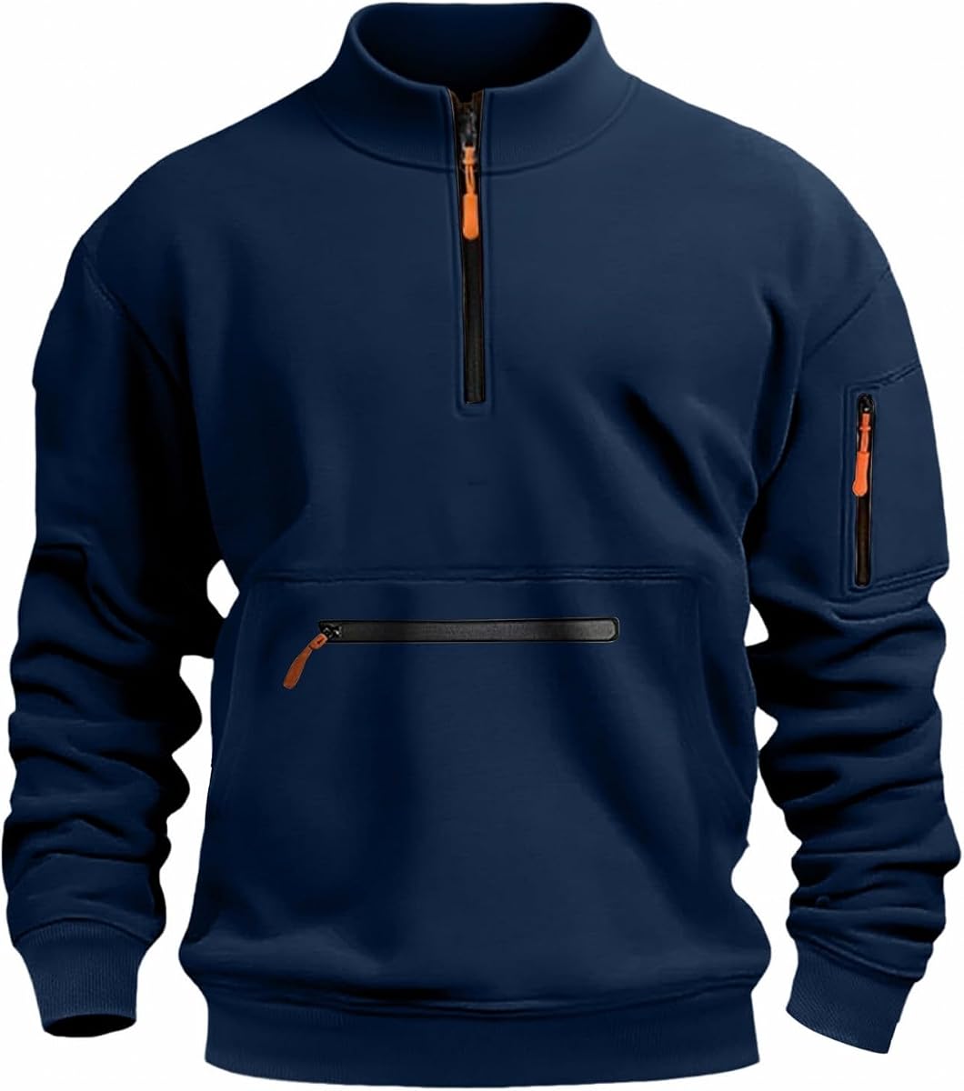 Men's Long Sleeve Quarter Zip Pullover Fleece Sweatshirt Lightweight Casual Mock Neck Sweatshirt with Pocket