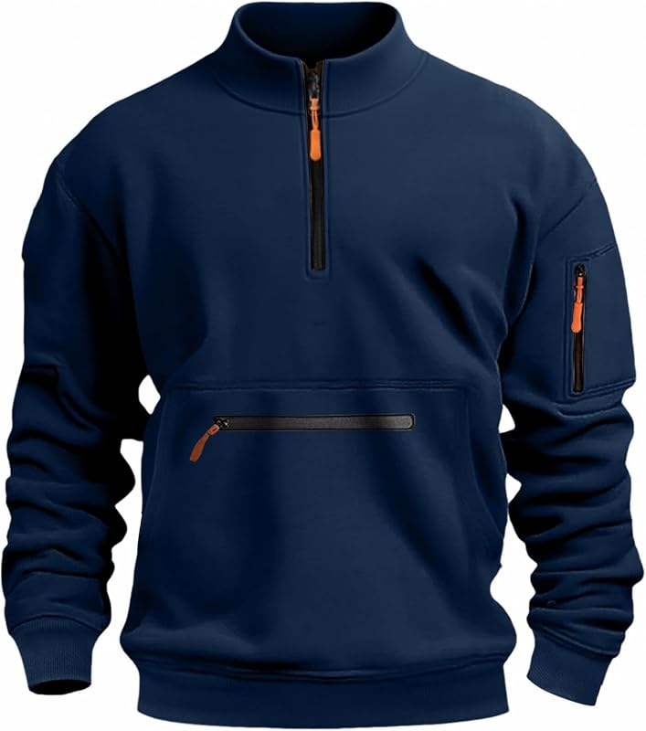 Men's Long Sleeve Quarter Zip Pullover Fleece Sweatshirt Lightweight Casual Mock Neck Sweatshirt with Pocket