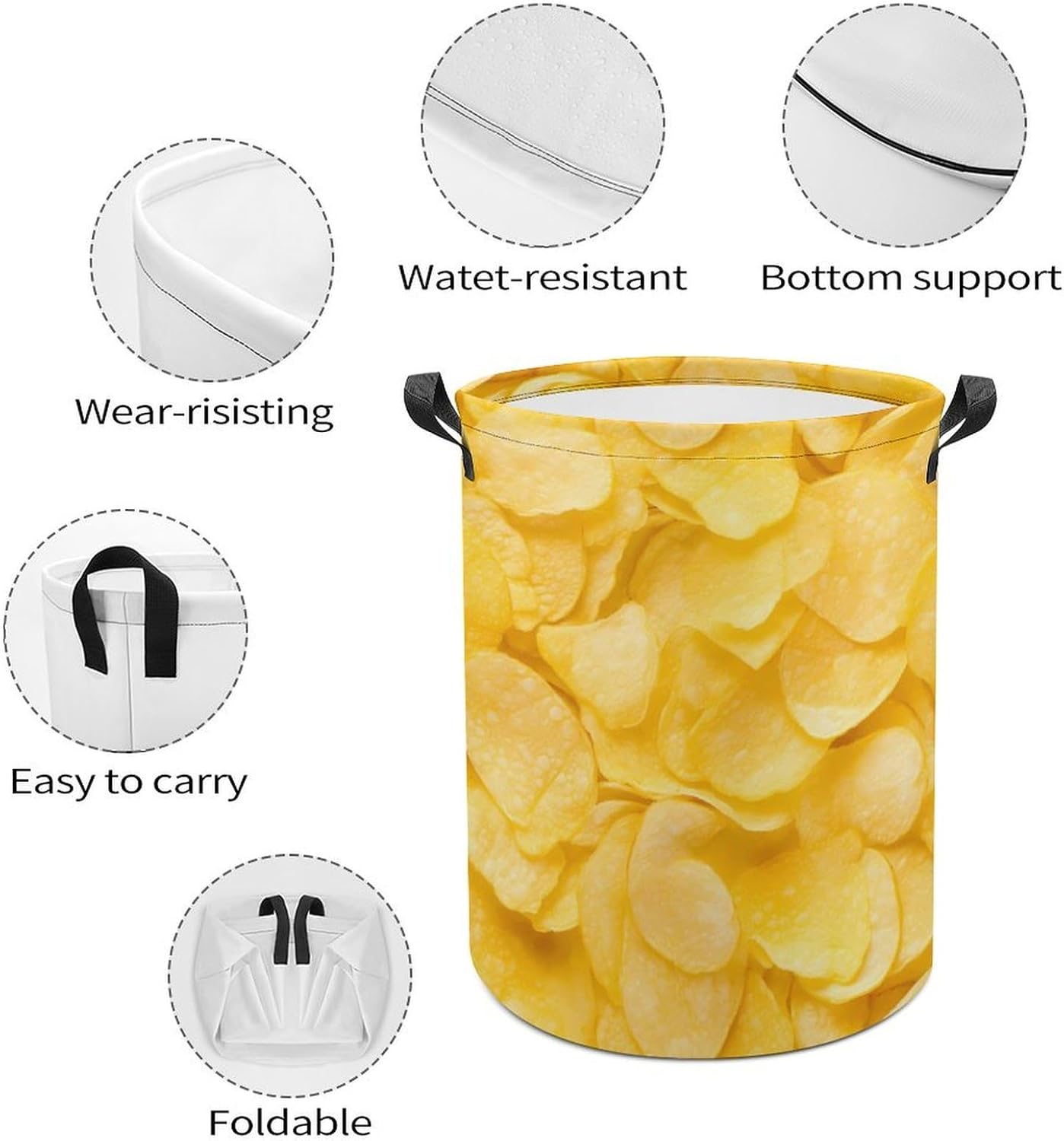 Potato Chips Novelty Collapsible Laundry Baskets Waterproof Clothes Hamper Storage Bins with Handles 13.8"x13.8"x17.3" 17.3"x17.3"x17.3"