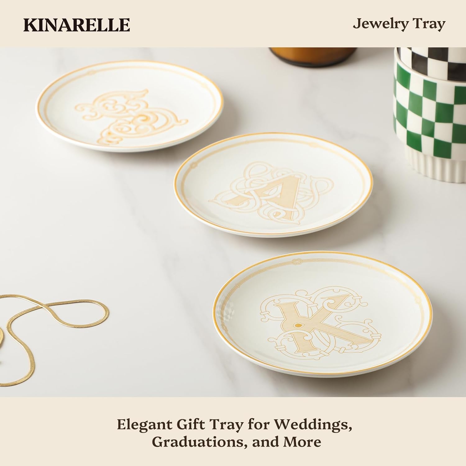 LIFVER 5.25" Ceramic Jewelry Tray, Gold Rim Trinket Dish Jewelry Catchall for Rings, Earrings, Bracelets, Mini Jewelry Bowl for Dresser, Nightstand, Home, Thanksgiving Day Gift for Women (M) - Image 7