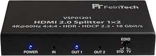 FeinTech VSP01201 HDMI 2.0 Splitter 1 auf 2 Verteiler Ultra-HD 4K@60Hz YUV 4:4:4 HDR HDCP 2.2 EDID 18 Gbps