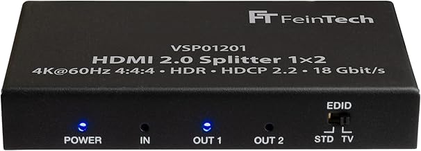 FeinTech VSP01201 HDMI 2.0 splitter 1 to 2 splitter Ultra-HD 4K @ 60Hz YUV 4: 4: 4 HDR HDCP 2.2 EDID 18 Gbps
