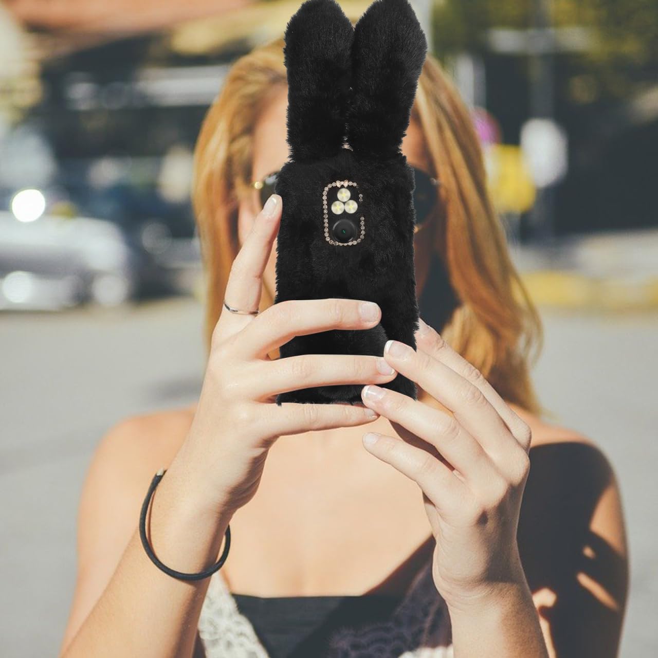 Fluffy Bunny Phone Case for 2021 Soft Protective Mobile Phone Cover Plush Scratch Resistant Cute Stuffed Animal Accessories
