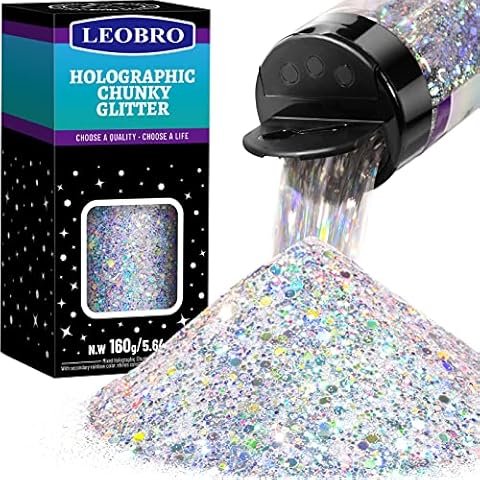 LEOBRO Silver Glitter: Holographic Chunky Glitter for DIY Projects Cover