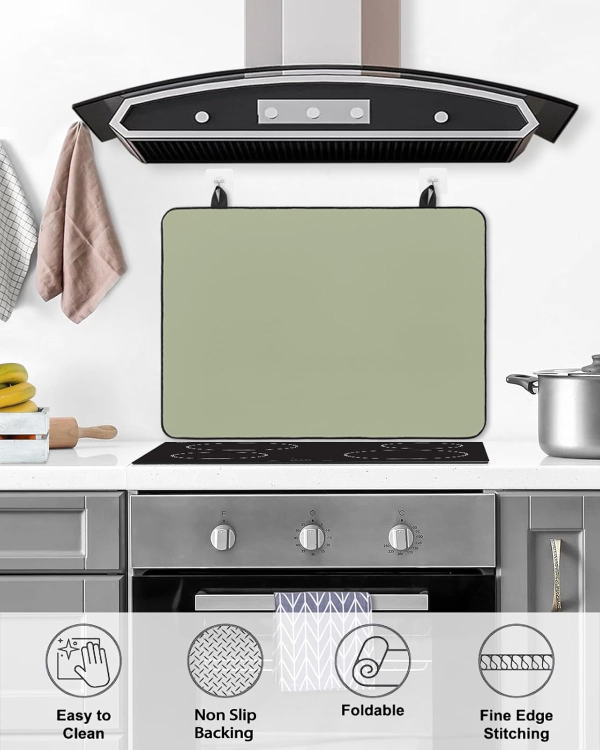 Stove Cover for Electric Stove, Soild Color Sage Green Stove Top Cover for Glass Top, Heat Resistant Rubber Mat Foldable Cooktop Cover Top Protector, 28.5"x20.5"