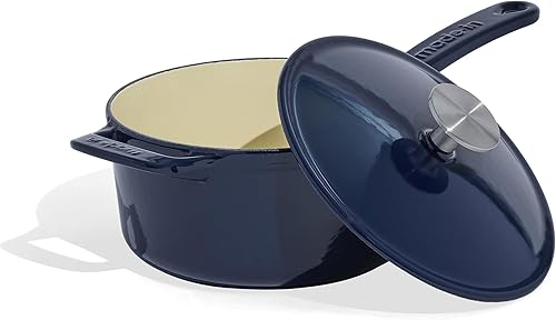 Miniatura 7 de Made In Utensilios de cocina - Cacerola de hierro fundido esmaltado de 2 cuartos de galón con tapa, color rojo, hierro fundido esmaltado a mano,