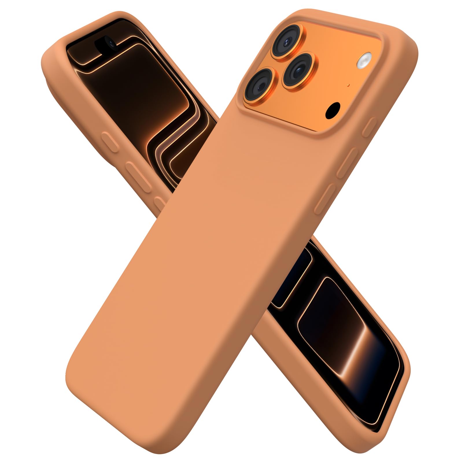 ORNARTO Compatible with iPhone 17 Pro Max Case,Slim Liquid Silicone 3 Layers Soft Gel Rubber Shockproof Protective Phone Case 6.9" with Anti-Scratch Microfiber Lining-Autumn Orange