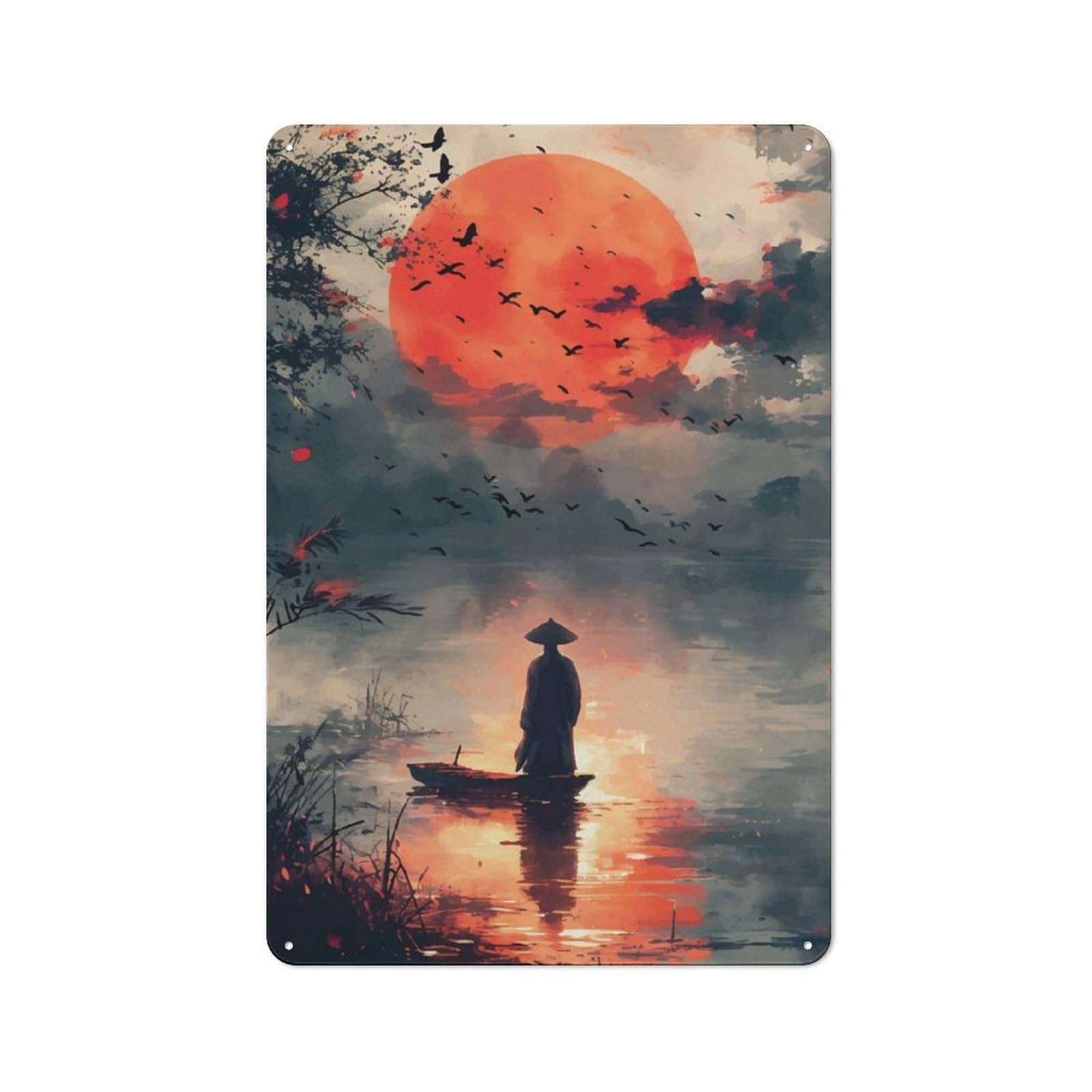 Junmoney Silhouette At Sunset Retro-Style Metal Sign 30X20cm For Studio Or Craft Room, Gift For Studio Decor Lovers During The Christmas Season