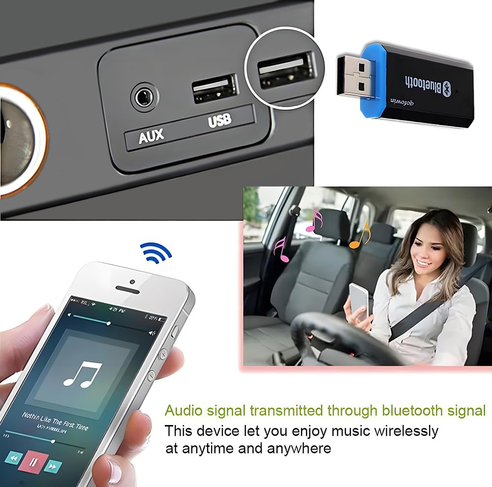 Adaptador de Receptor Bluetooth USB inalámbrico, Adaptador de Audio para Coche, Receptor de música, Adaptador Bluetooth para Sistema de Sonido estéreo de hogar/Coche, Speskers portátiles,