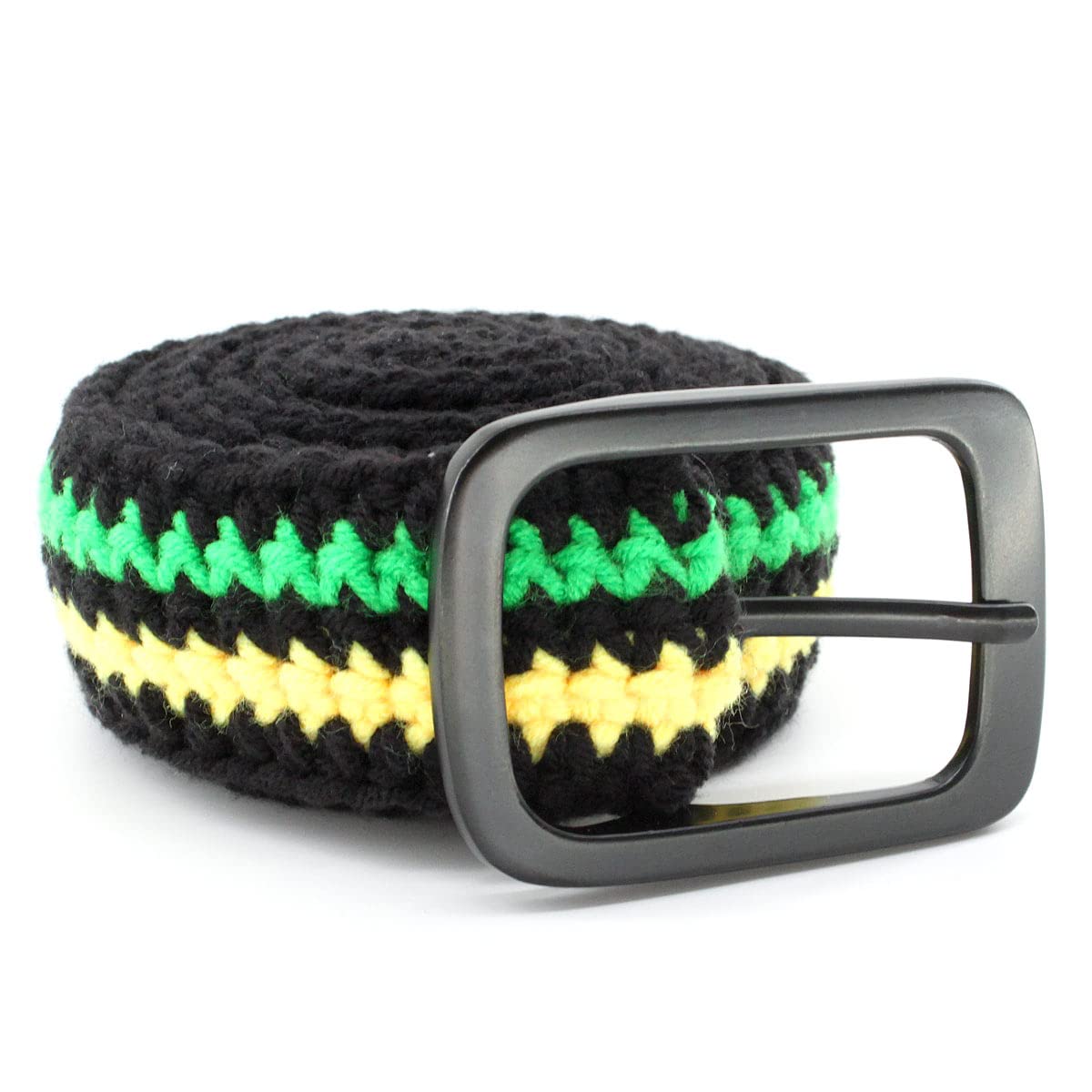 Voaryisa Unisex Jamaica Hand Knitted Cotton Women's Belt With Black Zinc Alloy Buckle N Rasta Afro Caribbean (Jamaica)