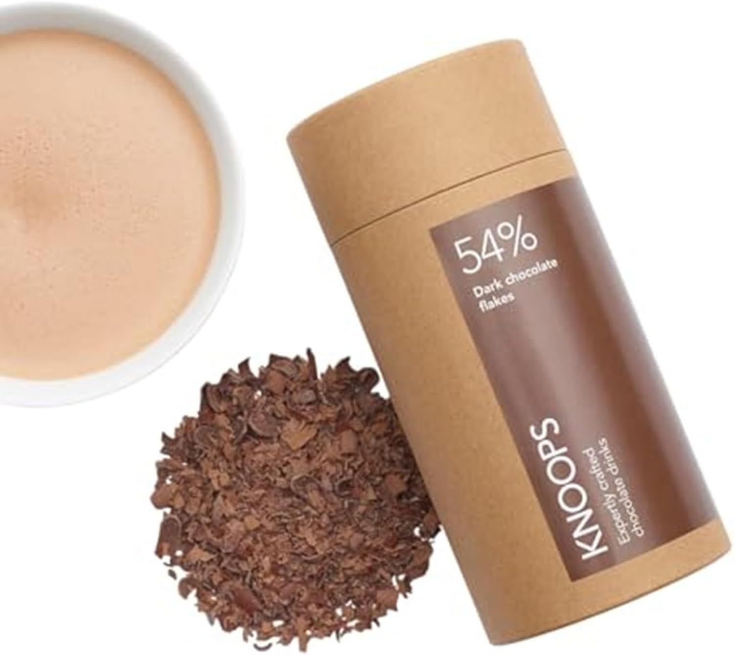 Knoops White Hot Chocolate Flakes, 28% White Luxury Hot Drinking Chocolate, Delicious Milky Cocoa Drink with Real Choc Flakes, All Natural Ingredients, 250 g, Equal to 8 Serving Sachets