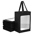 6 Pcs Black Paper Gift Bags with Transparent Window, 9.84x7.0x5.12 Kraft Shopping Bags with Handles for Bouquet Christmas Birthdays Festivals Party Weddings Wrapping