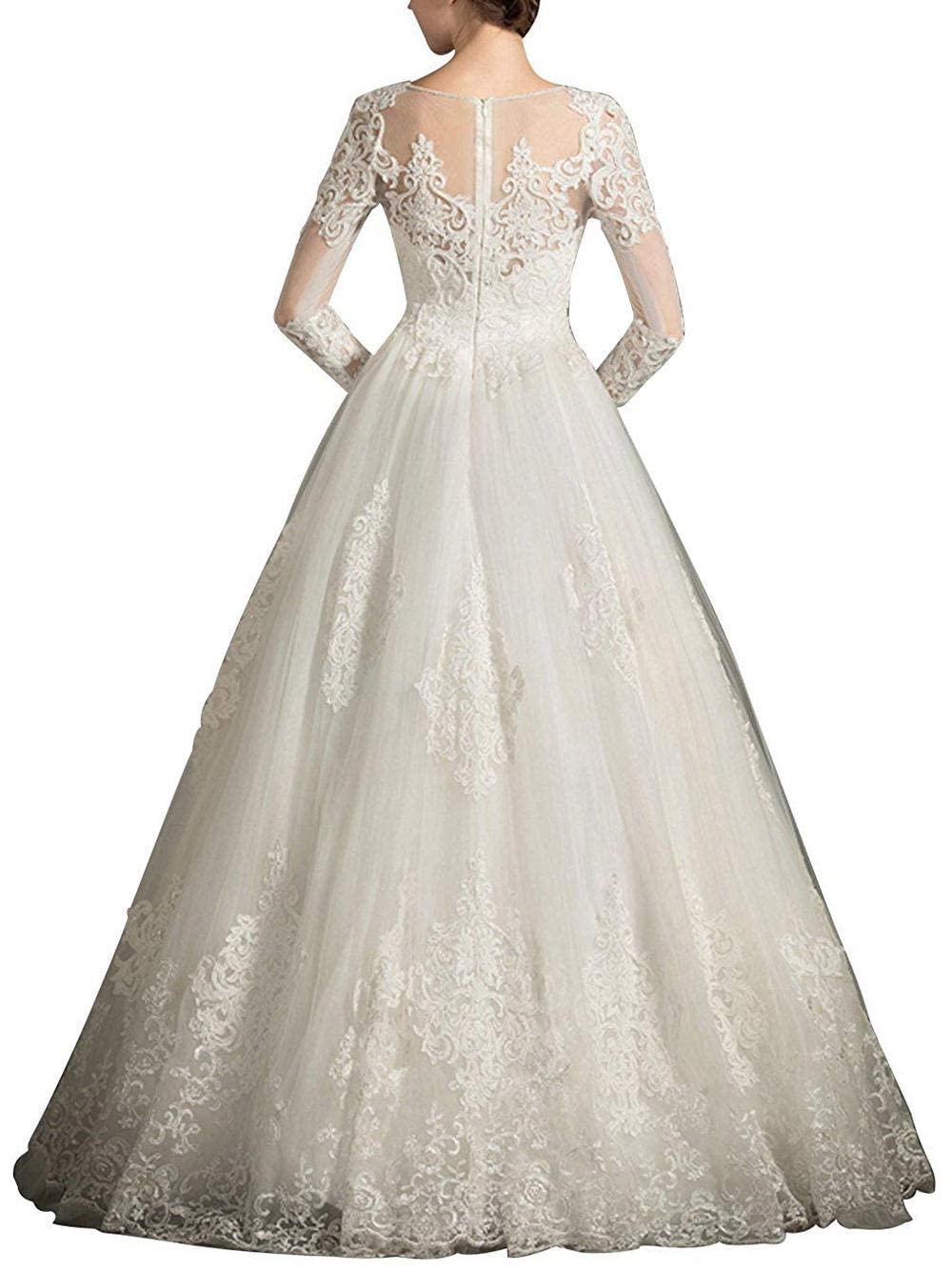 a Terra Abito da Damigella d'Onore A-Line Pizzo Maniche Lunghe, Bianco, 50