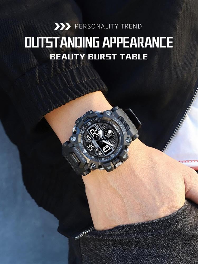 Montre Sport Homme Digitale Etanche 5 Bar avec Chronographe Alarme LED Eclairage Date-Montres avec Bracelet en Silicone