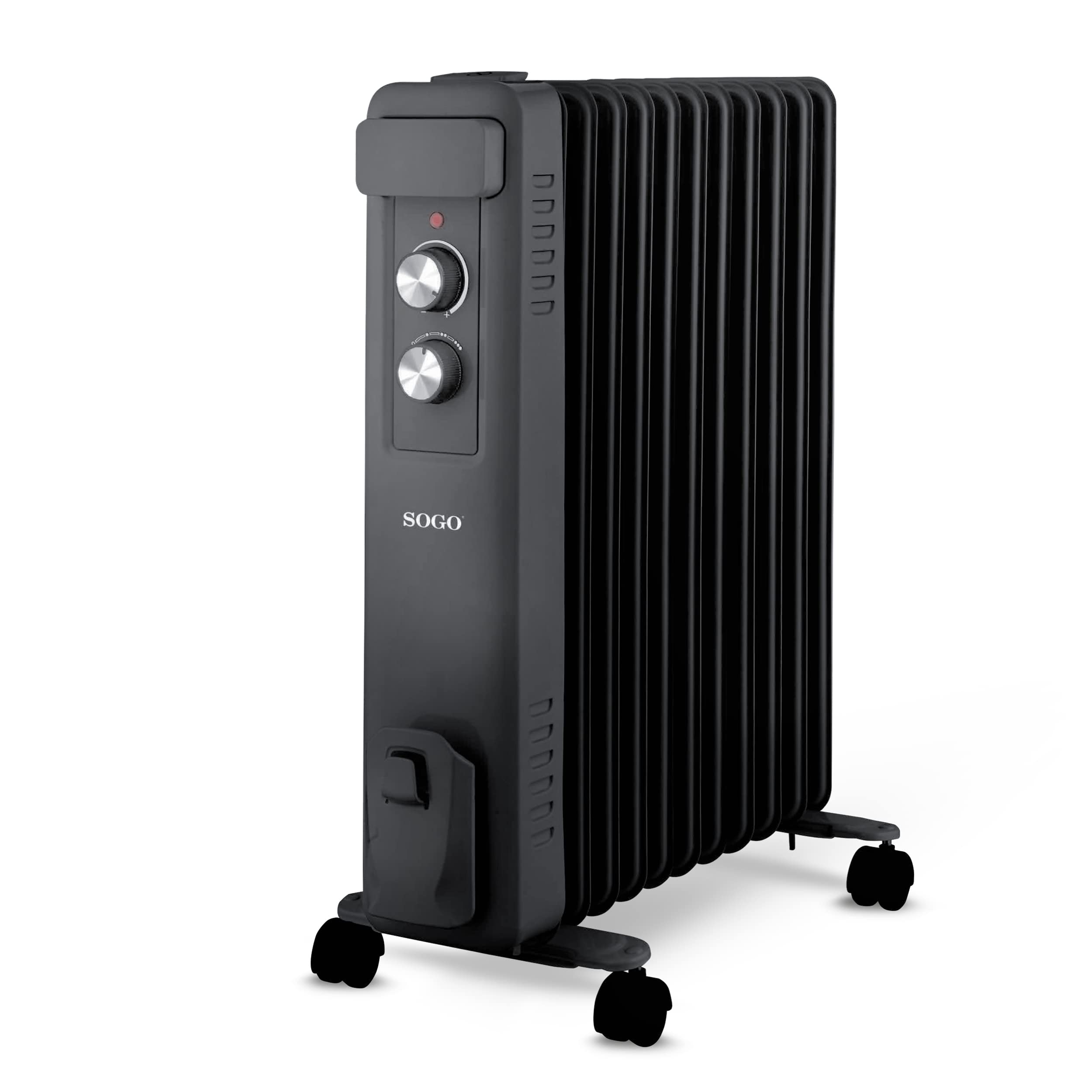 Sogo Radiador Eléctrico Bajo Consumo de Aceite con 11 Elementos - Calefactor Bajo Consumo Silencioso para Habitación - Radiador Eléctrico con Ruedas y Termostato Ajustable - Hasta 2500W de Potencia