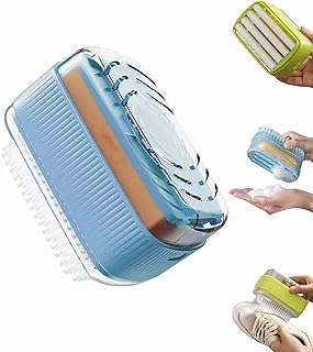 Soap Box with Roller for Cleaning, 2 in 1 Foaming Soap Box with Roller Bubbler, Portable Laundry Soap Dispenser with Roller and Drain Holes, Bar Soap Travel Container (Blue)