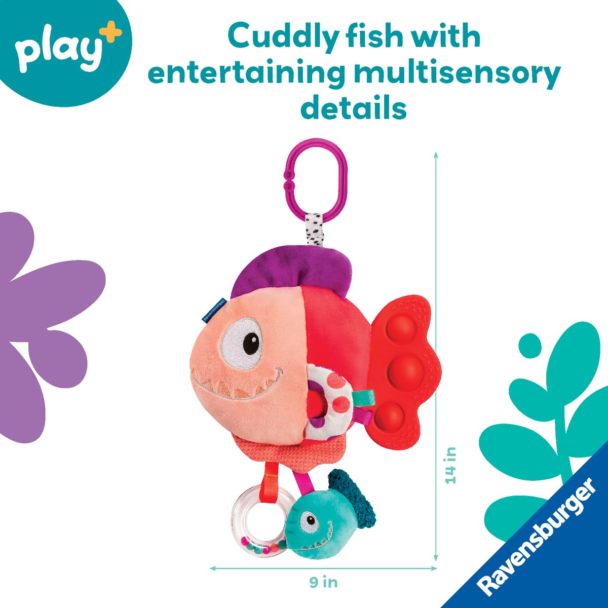 Ravensburger Play+ Pop-It Piranha - Red | Crinkle, Rattle & Teether Toy | Engages Sensory & Fine Motor Skills