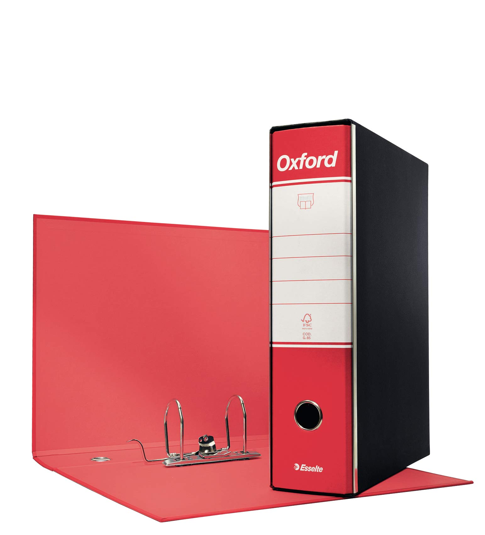 Esselte Pack de 4 archivadores Oxford con mecanismo de palanca y con funda, color rojo